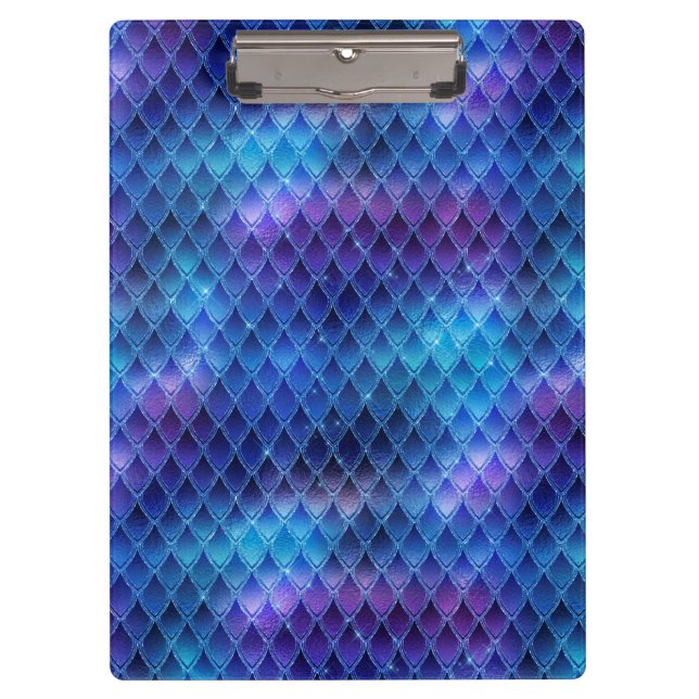 Blauer Ombre und Glitzer Dragon Scales Klemmbrett (Vorderseite)