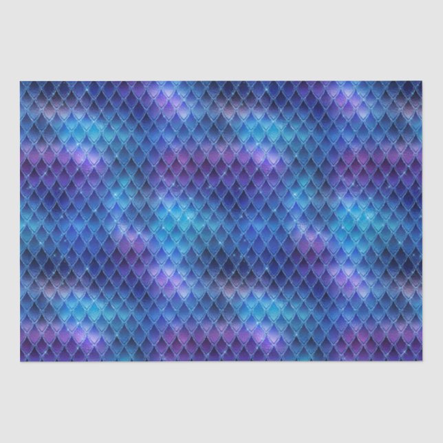 Blauer Ombre und Glitzer Dragon Scales Seidenpapier (Vorderseite)