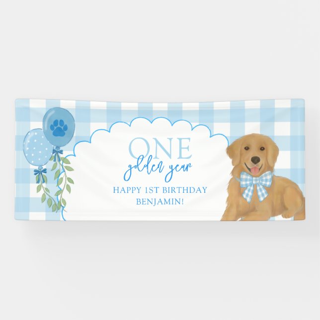 Blauer One Golden Year Retriever Welpe 1. Geburtst Banner (Horizontal)