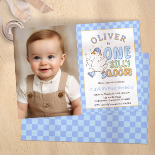 Blauer One Silly Goose - Jungen 1. Geburtstagsfoto Einladung