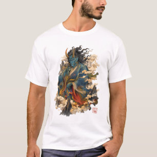 Blauer Oni-Dämonenkrieger Japanische Yokai-Mytho T-Shirt