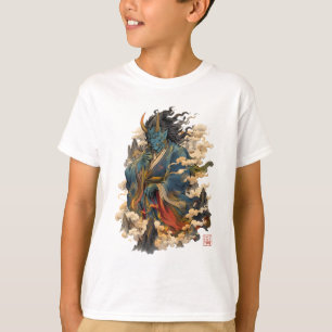 Blauer Oni-Dämonenkrieger Japanische Yokai-Mytho T-Shirt