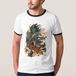 Blauer Oni-Dämonenkrieger Japanische Yokai-Mytho T-Shirt