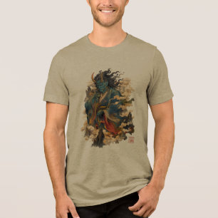 Blauer Oni-Dämonenkrieger Japanische Yokai-Mytho Tri-Blend Shirt