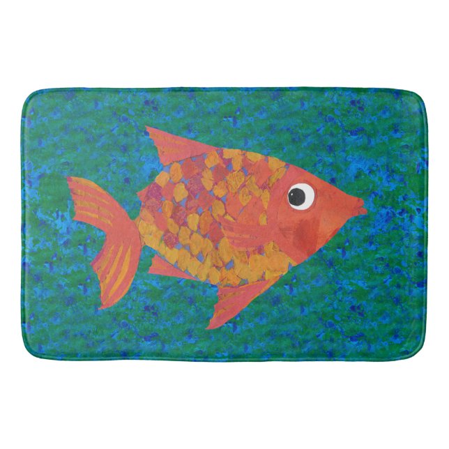 Blauer orange gelber Niedlicher Fisch auf blaugrün Badematte (Vorderseite)