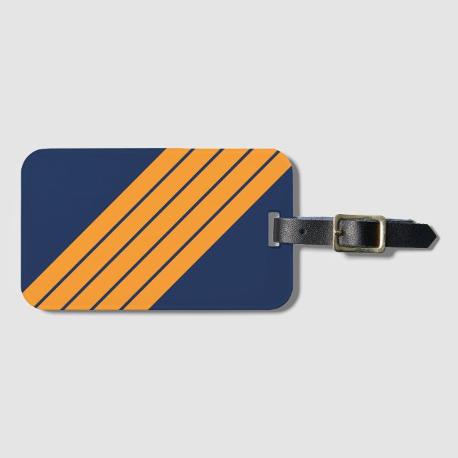 Blauer Orange Streifen 70er 80er Retro Racing Stre Gepäckanhänger (Vorderseite (Horizontal))