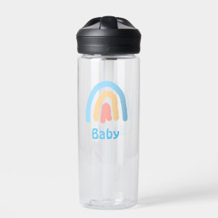 blauer orangefarbener Regenbogen-Baby-Name-Text Trinkflasche