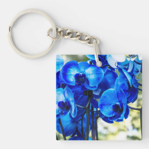 Blauer Orchideenstein Schlüsselanhänger