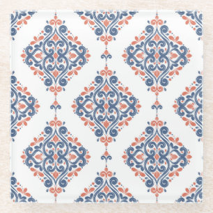 Blauer Ornamentiv Orange: Vintag nahtlos Glasuntersetzer