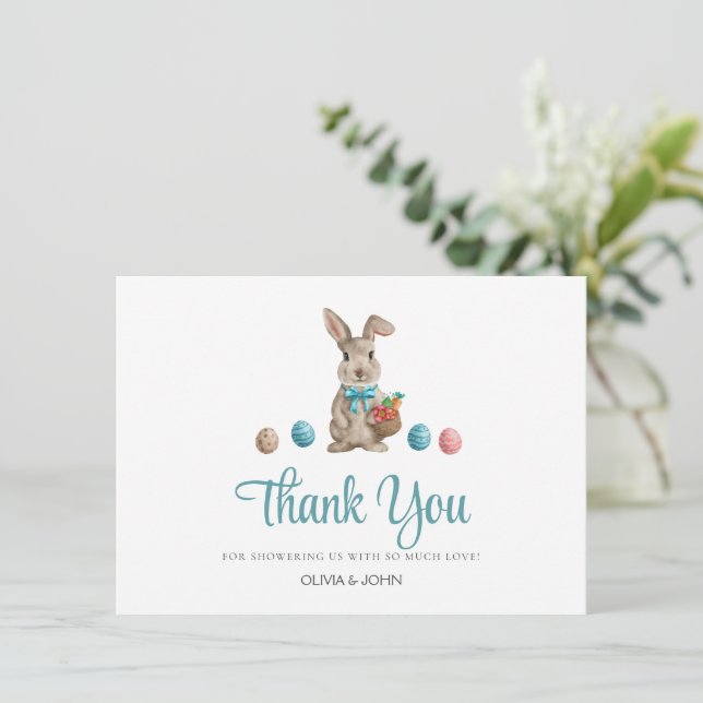 Blauer Osterhase  Dankeskarte (Stehend Vorderseite)