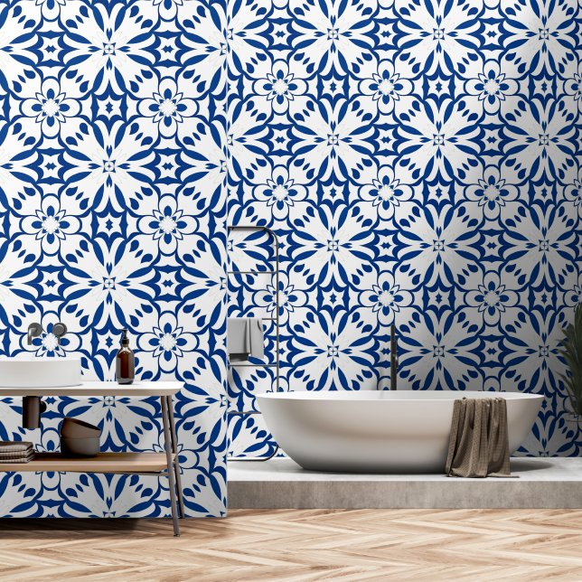 Blauer Östlicher Dekor Tapete (Badezimmer)