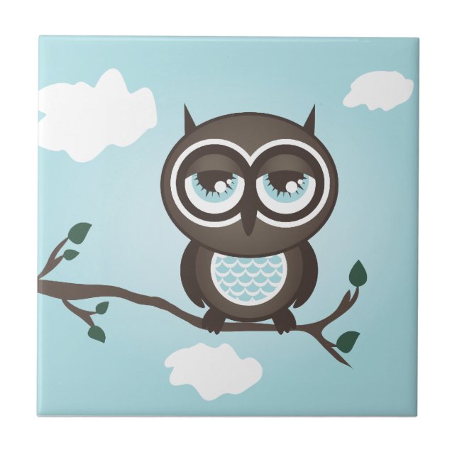 Blauer Owl Trivet Fliese (Vorderseite)