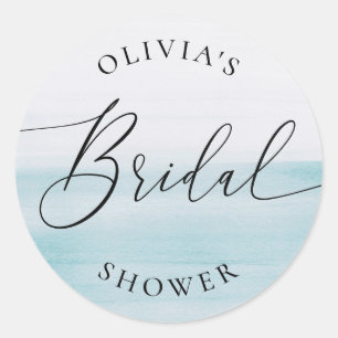 Blauer Ozean Brautparty   Elegante Strandhochzeit Runder Aufkleber