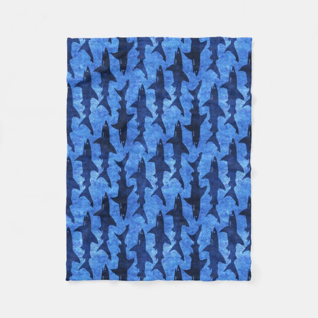 Blauer Ozean-Haifisch-Angriff Fleecedecke (Vorderseite)