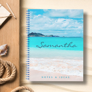 Blauer Ozean Hawaii Tropische Sandstrand Foto Name Notizbuch