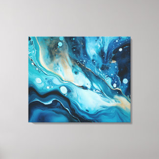 Blauer Ozean mit goldfarbenem Acrylfarbe Leinwanddruck