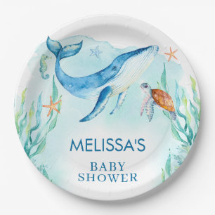 Blauer Ozean unter der Babydusche Pappteller