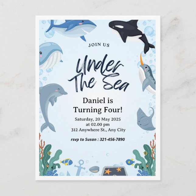 Blauer Ozean unter Meeresdolphin Geburtstag Postkarte (Vorderseite)