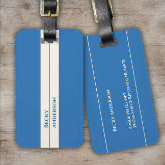 Blauer Ozean, weißer Sand, blauer Text, Retro Gepäckanhänger