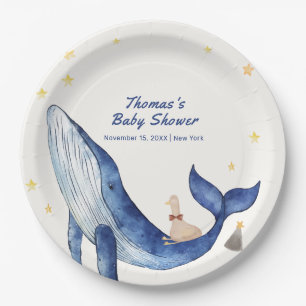 Blauer Ozean Whimsical Duck Stars Whale Baby Dusch Pappteller