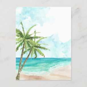 Blauer Ozeanwellenstrand Kokospalmen Einladung Postkarte