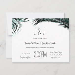 Blauer Palm Blätter Hochzeit in Urlaubsort Einladu Einladung