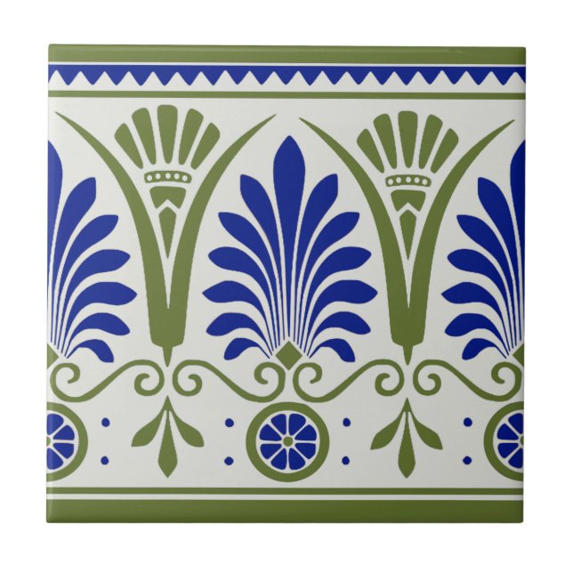 Blauer Palm Deko Border Tile Repro Fliese (Vorderseite)