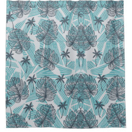 Blauer Palmblätterblätter Nahtloser Duschvorhang