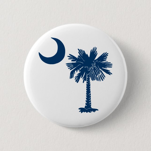 Blauer Palmetto auf weißem Knopf Button (Vorderseite)