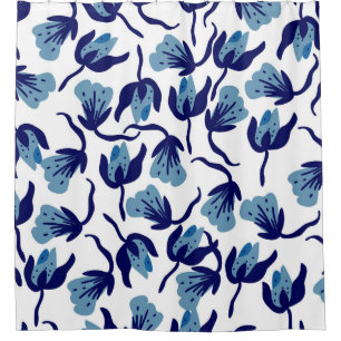 Blauer Pansy Floral: Hand Gezeichnet Nahtlos. Duschvorhang