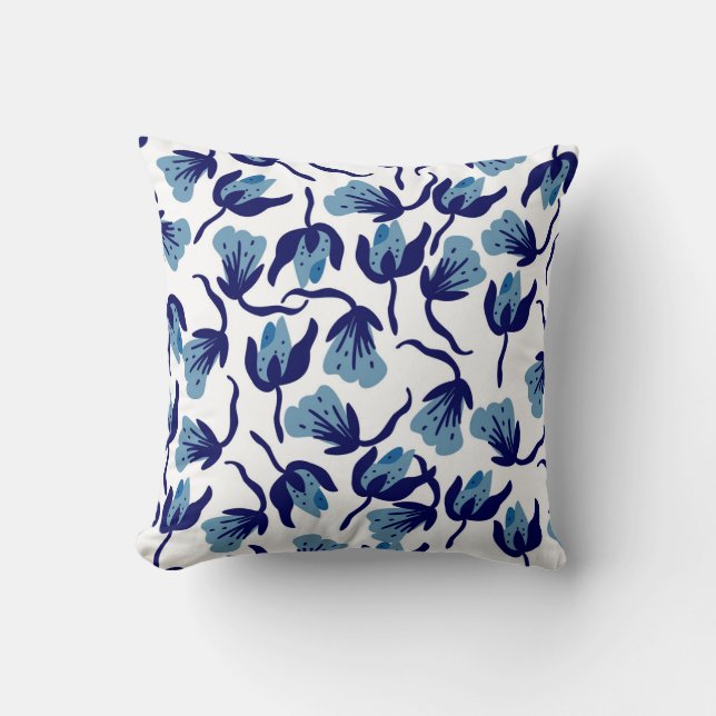 Blauer Pansy Floral: Hand Gezeichnet Nahtlos. Kissen (Vorderseite)