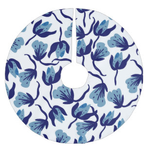 Blauer Pansy Floral: Hand Gezeichnet Nahtlos. Polyester Weihnachtsbaumdecke