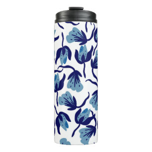 Blauer Pansy Floral: Hand Gezeichnet Nahtlos. Thermosbecher