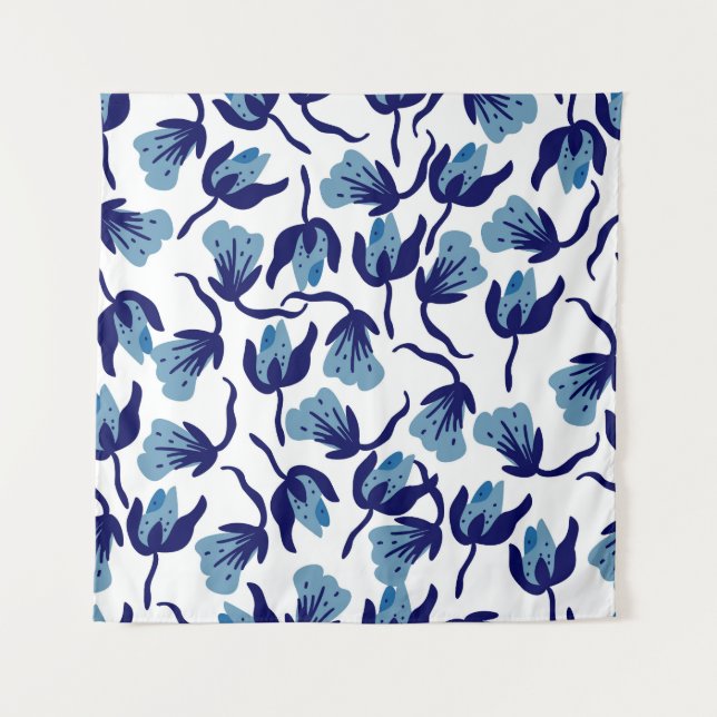 Blauer Pansy Floral: Hand Gezeichnet Nahtlos. Wandteppich (Vorderseite)