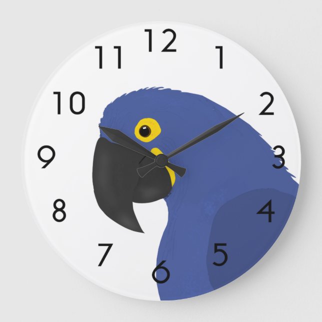 Blauer Papagei Große Wanduhr (Vorderseite)