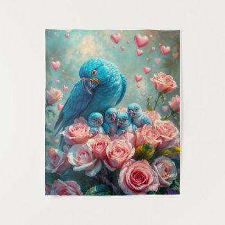 Blauer Papagei und Babys Wandteppich
