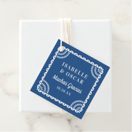 Blauer Papel Picado Hochzeit Geschenkanhänger