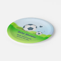 Blauer Pappteller der Fußball-Babyparty-|
