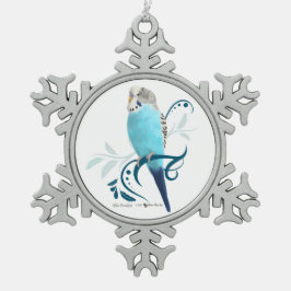 Blauer Parakeet Schneeflocken Zinn-Ornament