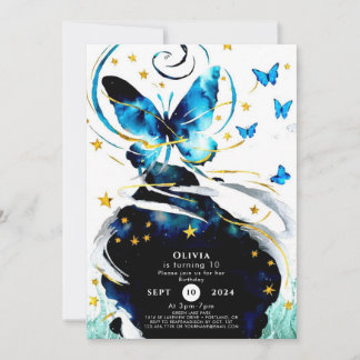 Blauer Pastell Butterfly Geburtstag Einladung