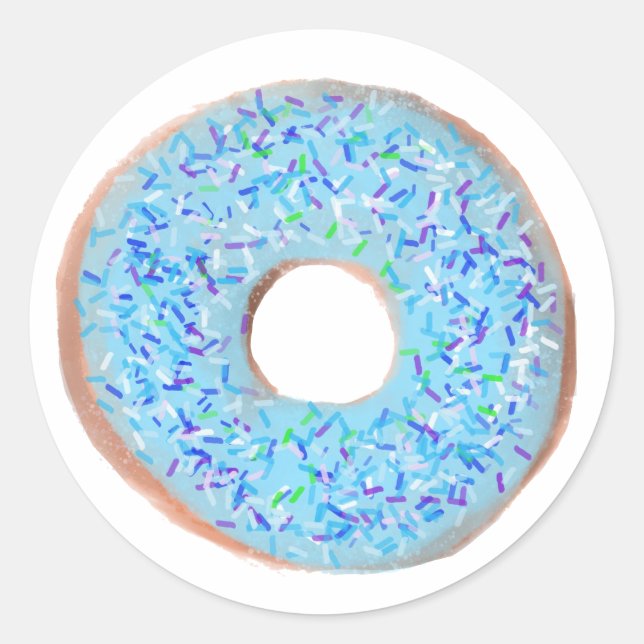 Blauer Pastell-Donut-Illustrationsticker Runder Aufkleber (Vorderseite)