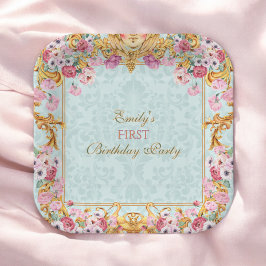 Blauer Pastell Gold Erster Barock Rokoko Geburtsta Pappteller