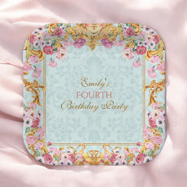 Blauer Pastell Gold Vierter Barock Rokoko Geburtst Pappteller