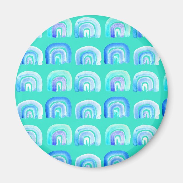Blauer Pastell Retro Regenbogen Magnet (Vorne)