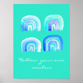 Blauer Pastell Retro Regenbogen Poster