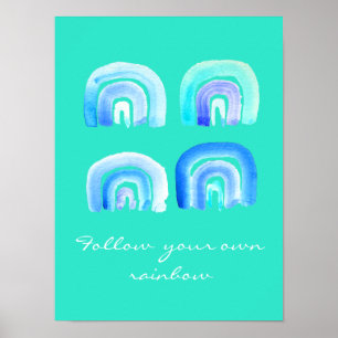 Blauer Pastell Retro Regenbogen Poster