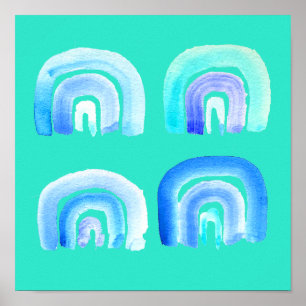 Blauer Pastell Retro Regenbogen Poster