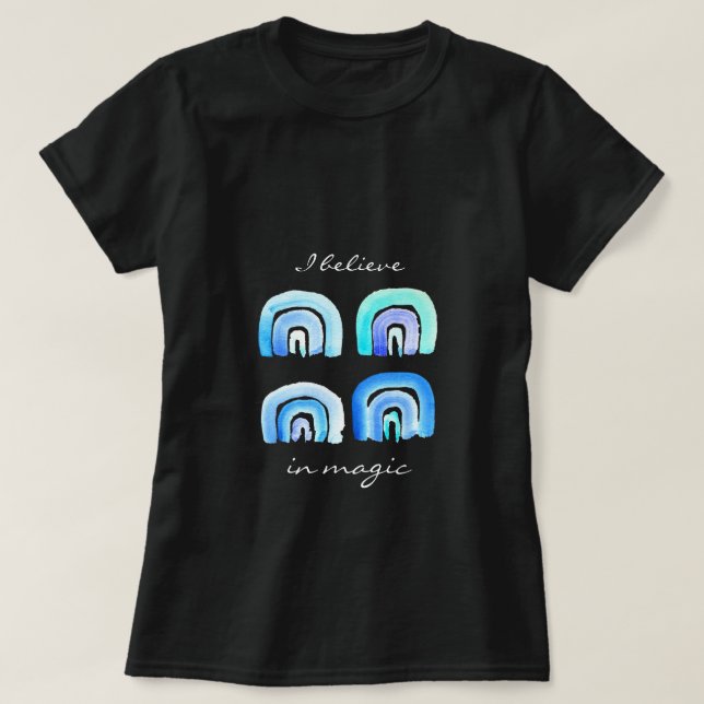 Blauer Pastell Retro Regenbogen T-Shirt (Design vorne)