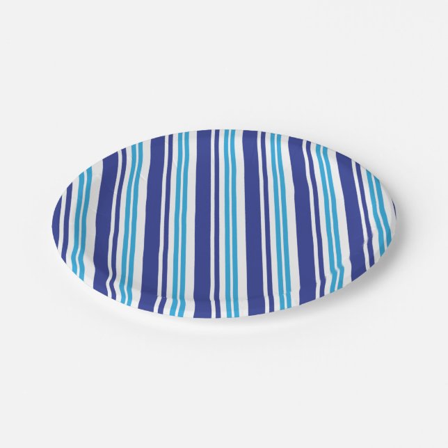 Blauer Peppermint Streifen Pappteller (Schrägansicht)