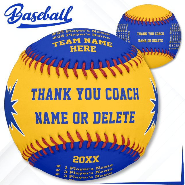 Blauer, Personalisierter Baseball-Ball, Alle Spiel Baseball (Gift ideas for baseball coaches. All player's names on Blue and Gold, Personalized Baseball. Ball.)